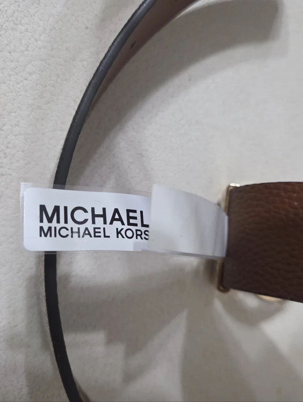 Michael Kors Beige Monogram Reversible Belt with Gold MK Buckle